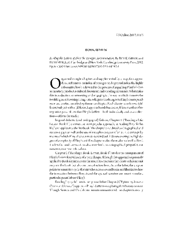(PDF) R. J. Gibson and R. Morello, Reading the Letters of Pliny the
