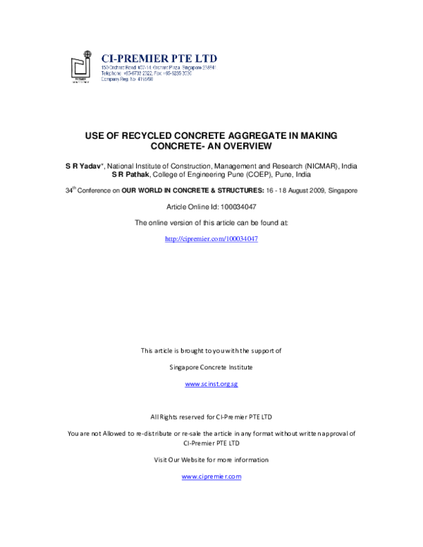 (PDF) USE OF RECYCLED CONCRETE AGGREGATE IN MAKING CONCRETE-AN OVERVIEW ...