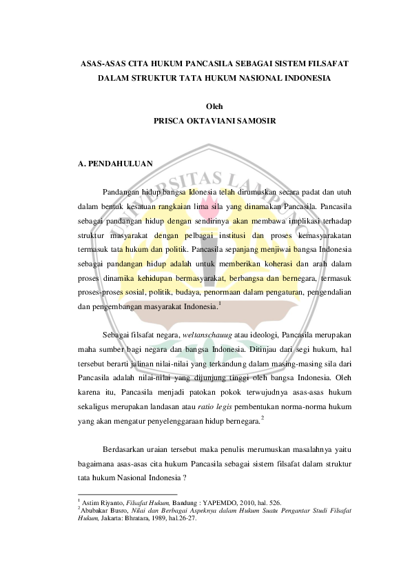 (DOC) ASAS-ASAS CITA HUKUM PANCASILA SEBAGAI SISTEM FILSAFAT DALAM