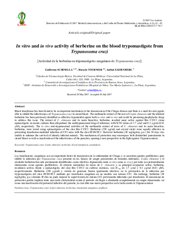 (PDF) In vitro and in vivo activity of berberine on the blood ...