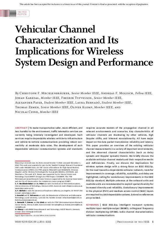 (PDF) Vehicular Channel Characterization and Its Implications for ...