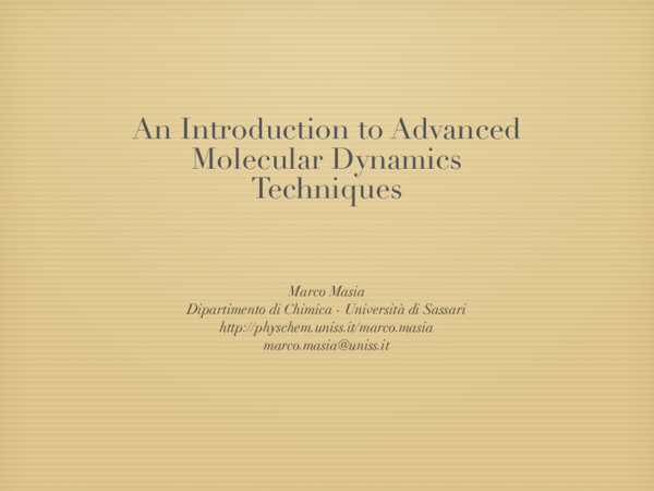 (PDF) An Introduction to Advanced Molecular Dynamics Techniques