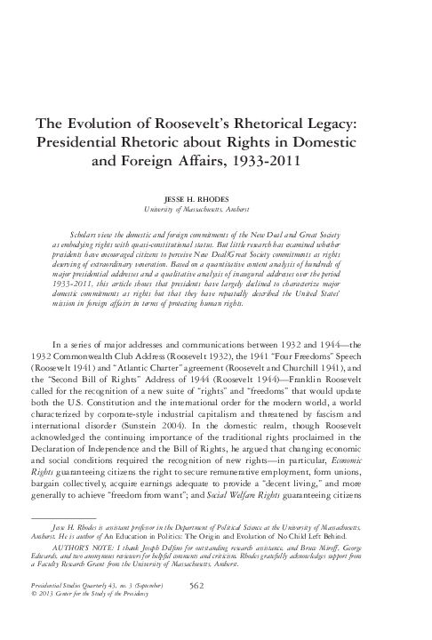 (PDF) The Evolution of Roosevelt's Rhetorical Legacy: Presidential ...