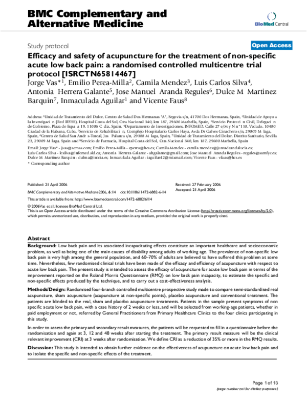(PDF) Efficacy and safety of acupuncture for the treatment of non ...