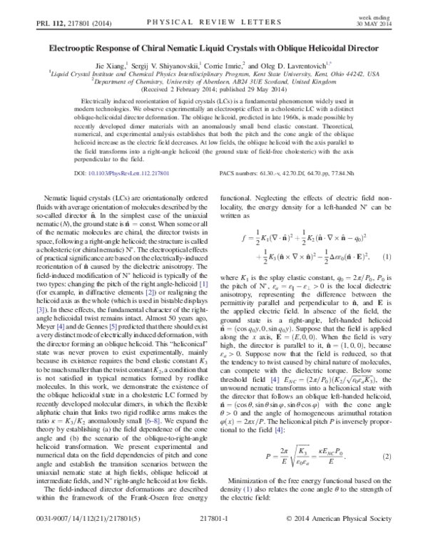 (PDF) Electrooptic Response of Chiral Nematic Liquid Crystals with ...