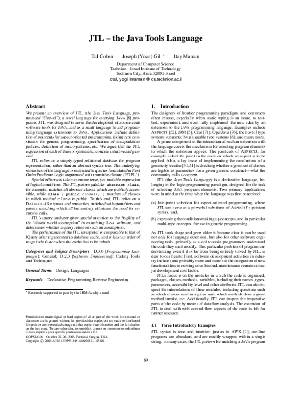 (PDF) JTL: the Java tools language