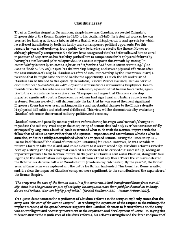 (DOC) Significance of Claudius' Rulership on the Roman Empire Abbey