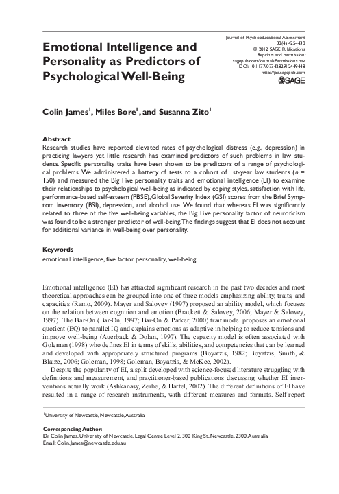 (PDF) Emotional Intelligence and Personality as Predictors of ...