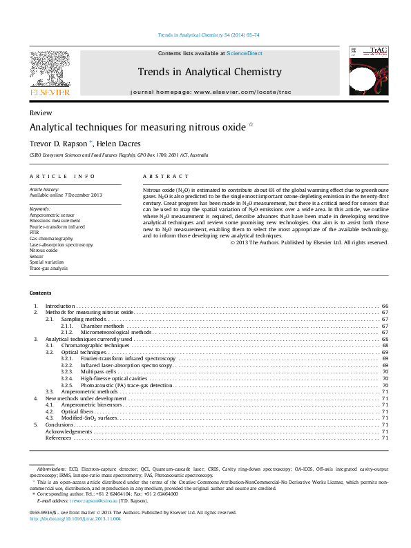 (PDF) Analytical techniques for measuring nitrous oxide Trevor Rapson