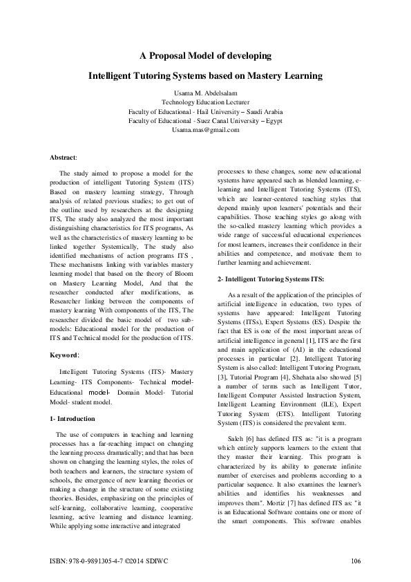 (PDF) A Proposal Model of developing Intelligent Tutoring Systems based ...