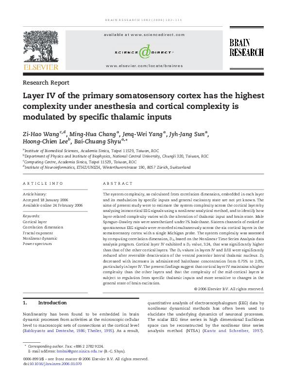 (PDF) Layer IV of the primary somatosensory cortex has the highest ...