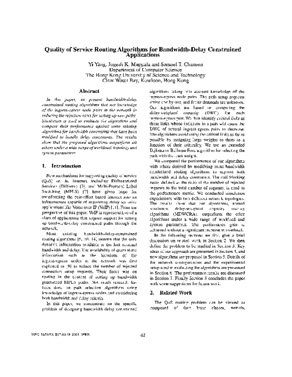 (PDF) Quality of service routing algorithms for bandwidth-delay ...
