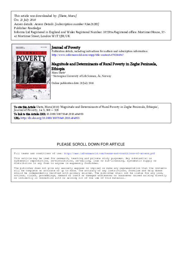 (PDF) Magnitude and Determinants of Rural Poverty in Zeghe Peninsula ...