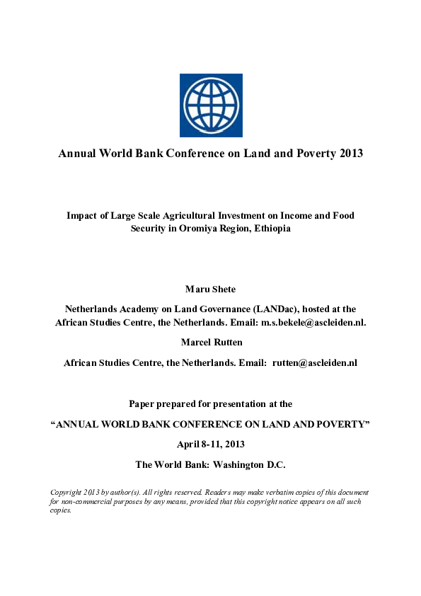 (PDF) Impact of large-scale land acquisition on income and food security