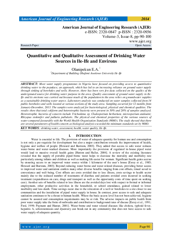 (PDF) Quantitative and Qualitative Assessment of Drinking Water Sources ...