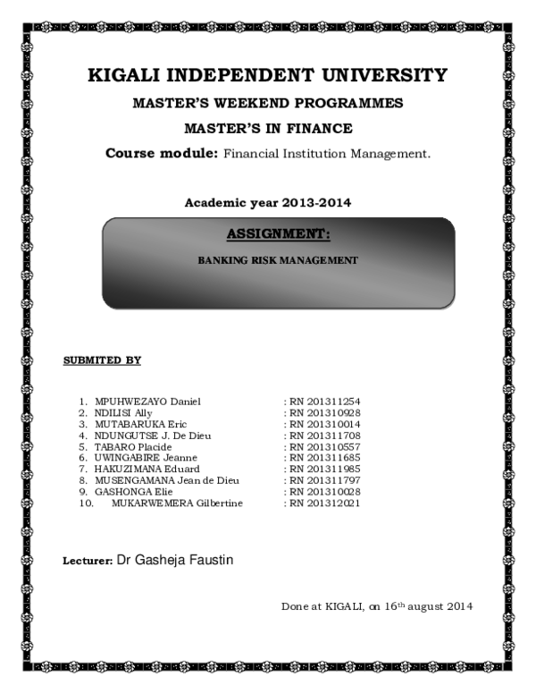 (DOC) KIGALI INDEPENDENT UNIVERSITY MASTER'S WEEKEND PROGRAMMES MASTER