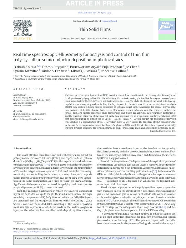 (PDF) Real time spectroscopic ellipsometry for analysis and control of ...