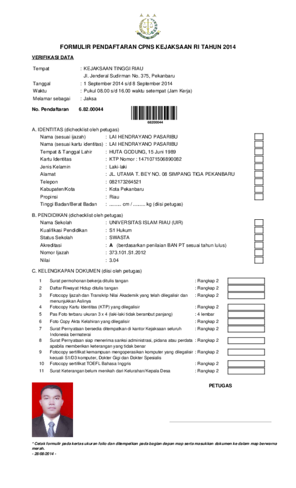 Surat Pernyataan Bersedia Ditempatkan Dikantor Kejaksaan Seluruh Indonesia Sebuah Tempat