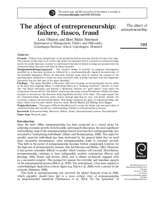 Effects of business failure on economy image