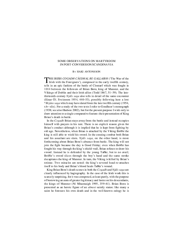 Some Observations on Martyrdom in Post-Conversion Scandinavia [Saga-Book 28 (2004)]