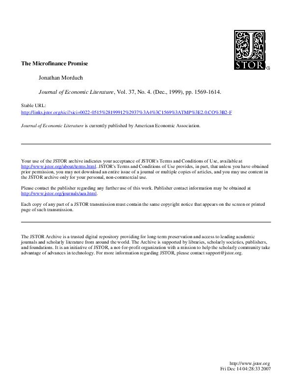 (PDF) The microfinance promise