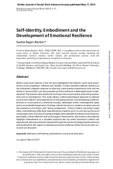 Pdf Self Identity Embodiment And The Development Of Emotional Resilience Keithandsweta Rajan Rankin Academia Edu