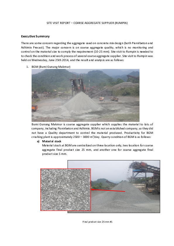 (PDF) SITE VISIT REPORT – COARSE AGGREGATE SUPPLIER (RUMPIN | riska
