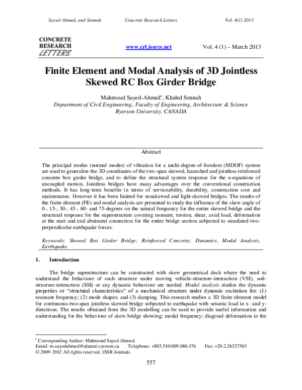 (PDF) Finite Element and Modal Analysis of 3D Jointless Skewed RC Box ...