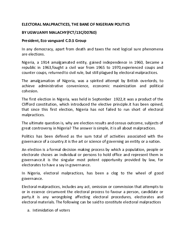 Mention five 5 consequences of electoral malpractices picture