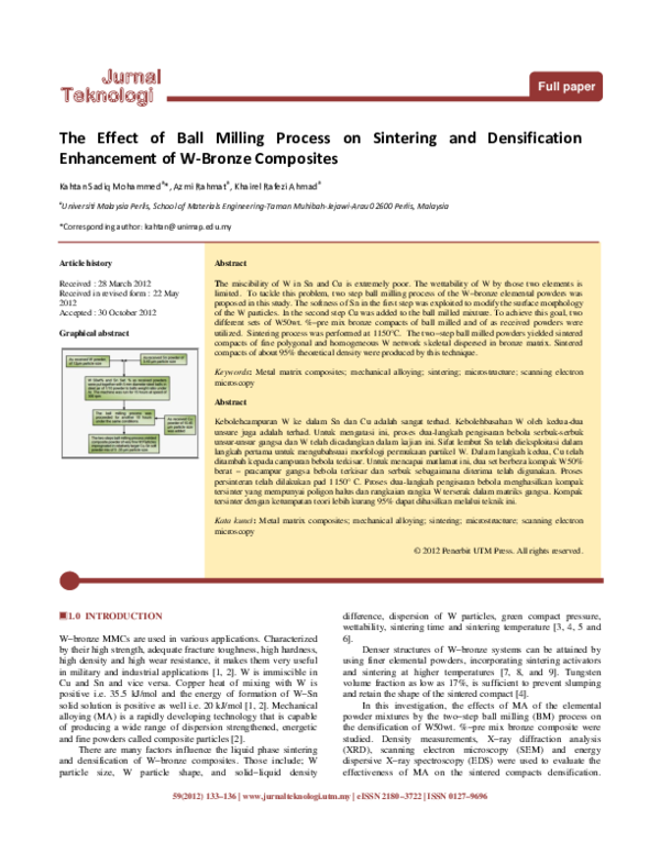 (PDF) The Effect of Ball Milling Process on Sintering and Densification ...