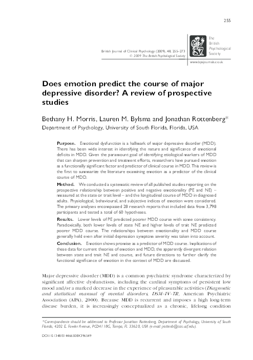 (PDF) Does emotion predict the course of major depressive disorder? A ...