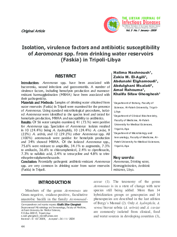 (PDF) Isolation, virulence factors and antibiotic susceptibility of ...