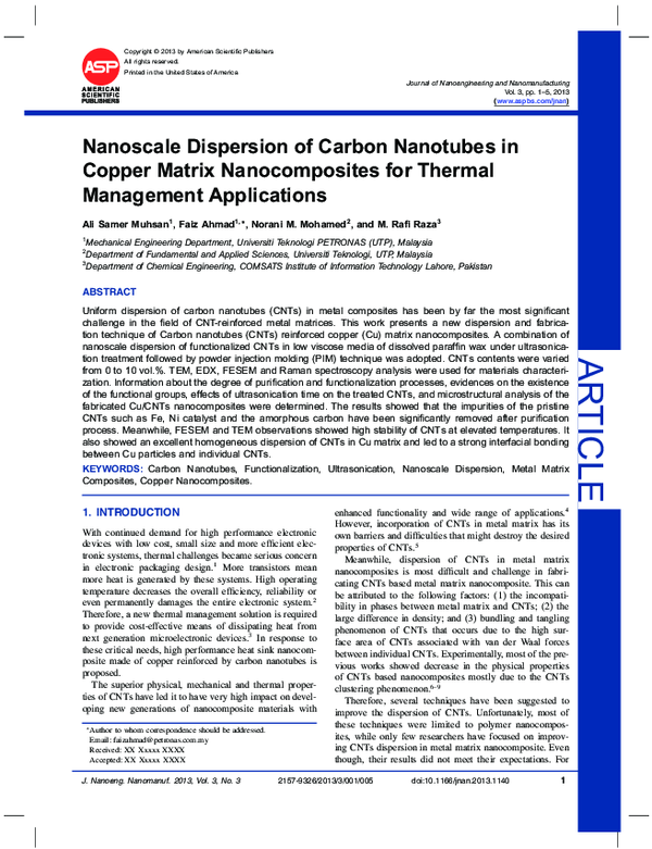 (PDF) Nanoscale Dispersion of Carbon Nanotubes in Copper Matrix ...