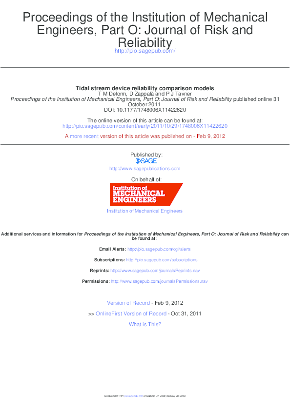 (PDF) Tidal stream device reliability comparison models Tidal stream ...