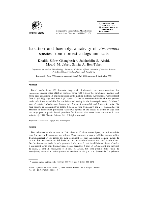 (PDF) Isolation and haemolytic activity of Aeromonas species from ...
