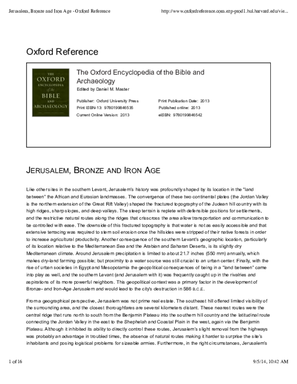 (PDF) Jerusalem, Bronze and Iron Age Philip A Johnston Academia.edu