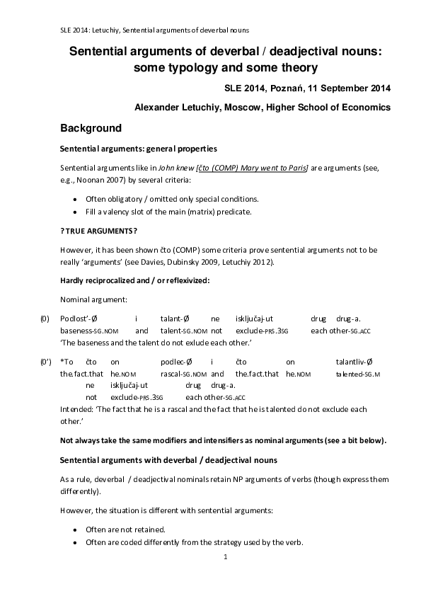 (DOC) Sentential arguments of deverbal nouns