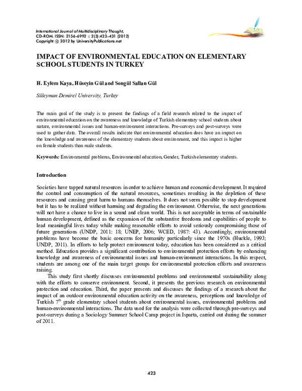 (PDF) IMPACT OF ENVIRONMENTAL EDUCATION ON ELEMENTARY