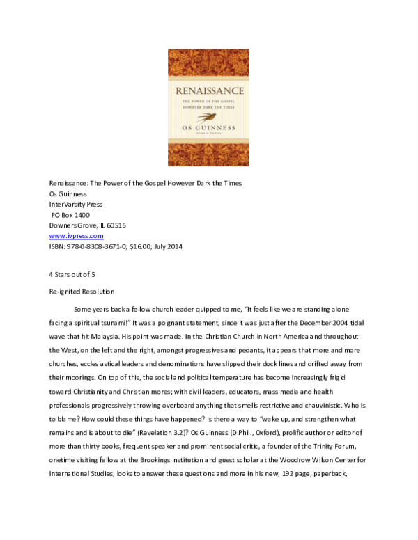 (DOC) Renaissance by Os Guinness; a Review