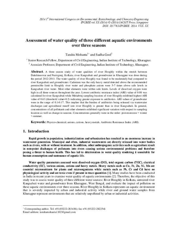 (PDF) Assessment of water quality of three different aquatic ...
