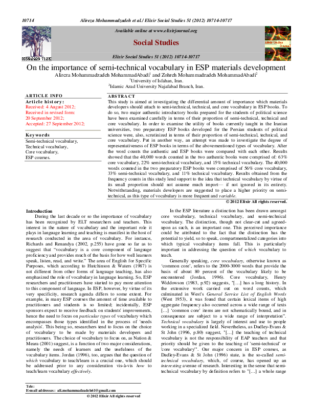 (PDF) On the importance of semitechnical vocabulary in ESP materials