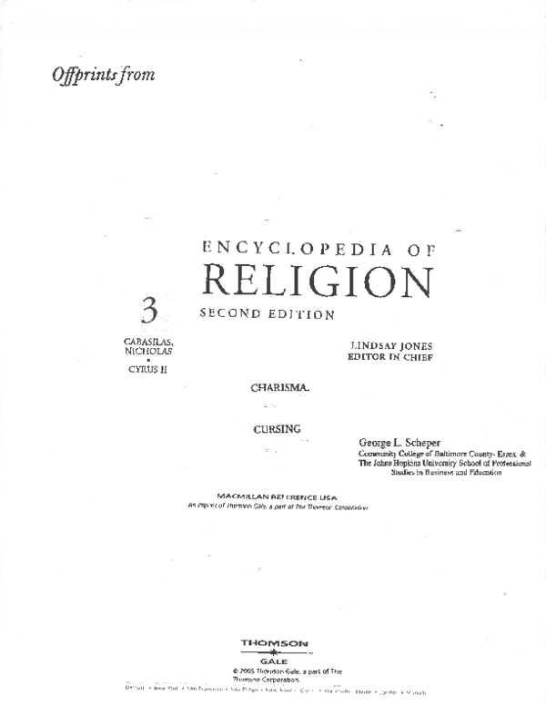 (PDF) Charisma from Encyclopedia of Religion, 2nd Edition (2005