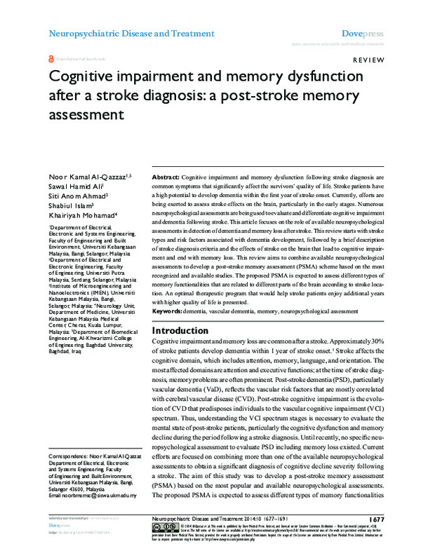 (PDF) Cognitive impairment and memory dysfunction after a stroke ...