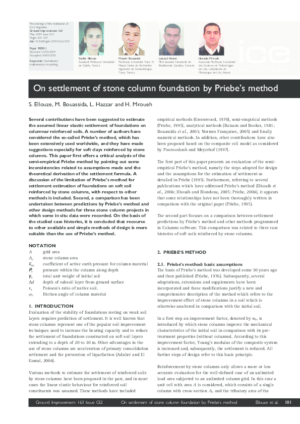 (PDF) On settlement of stone column foundation by Priebe's method