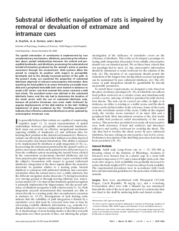(PDF) Substratal idiothetic navigation of rats is impaired by removal ...