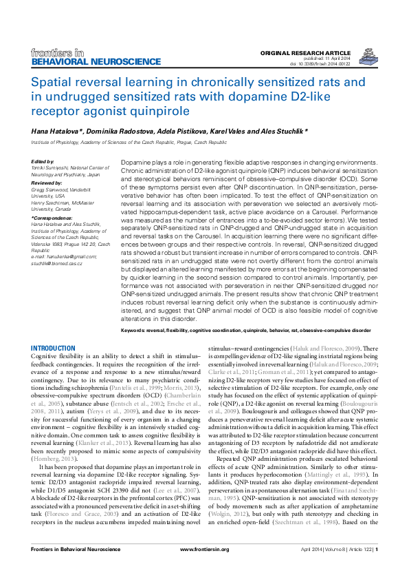 (PDF) Spatial reversal learning in chronically sensitized rats and in ...