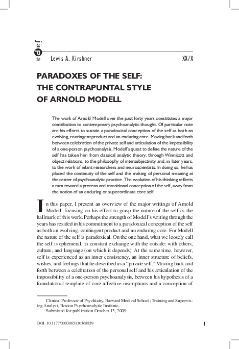 (PDF) Paradoxes of the Self: the Contrapuntal Style of Arnold Modell