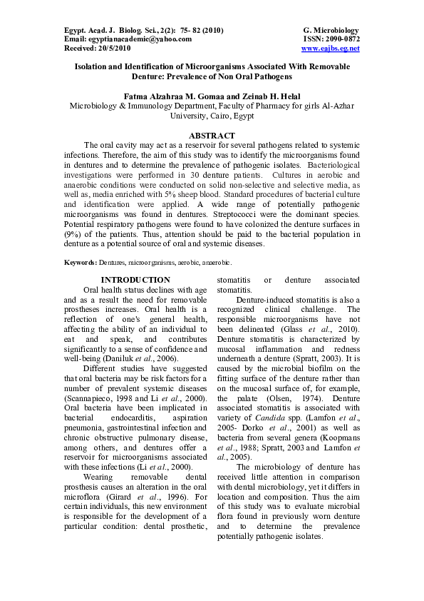 (PDF) Isolation and Identification of Microorganisms Associated With ...