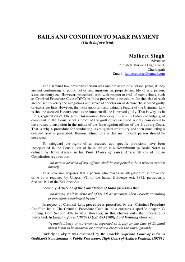 (PDF) Bails and Condition to make payment