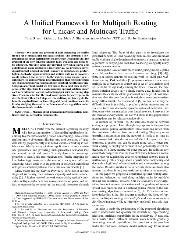 (PDF) A Unified Framework for Multipath Routing for Unicast and ...